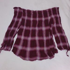 Living Doll Off The Shoulder Plaid Blouse